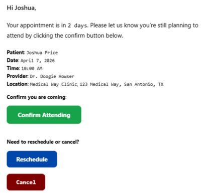 sample 2 days reminder