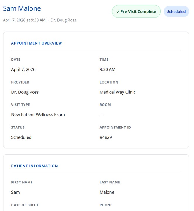 sample appointment details
